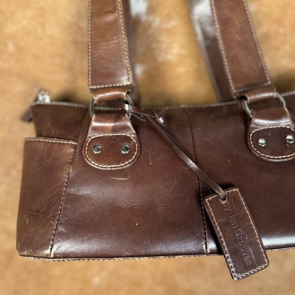 Vintage 90s Brown Leather Butler Bag by Jen Groover Organizer Purse, Classic - Picture 2 of 9